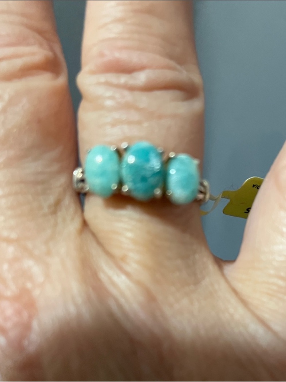 Three-Stone Turquoise-Blue Jade Ring - Women Jewelry size 9